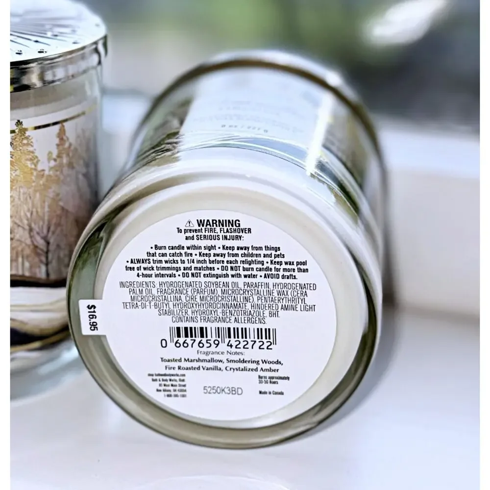 Lot of 3 Bath & Body Works Marshmallow Fireside Single Wick Candle